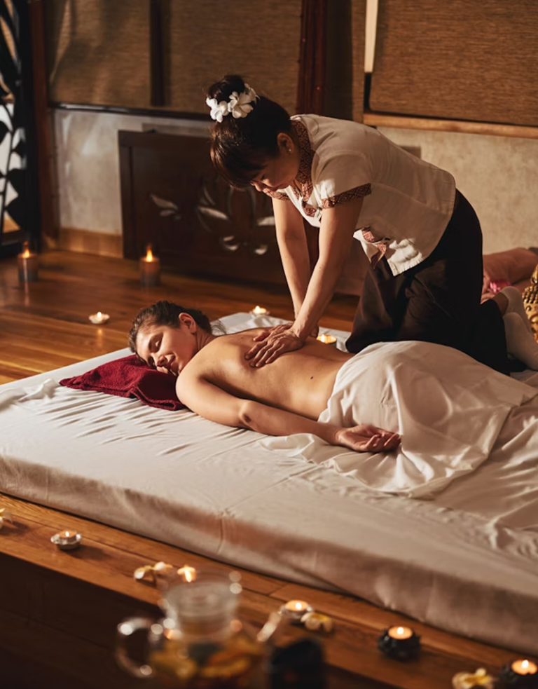 Massage therapy session at a retreat