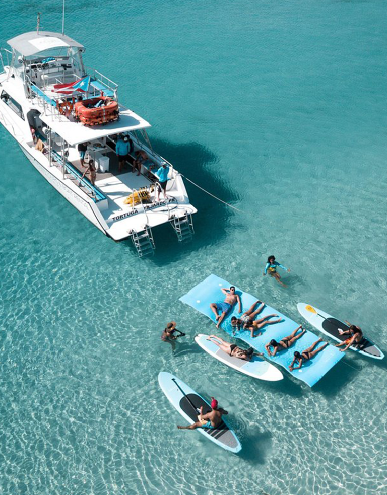 Travelers connecting on the water